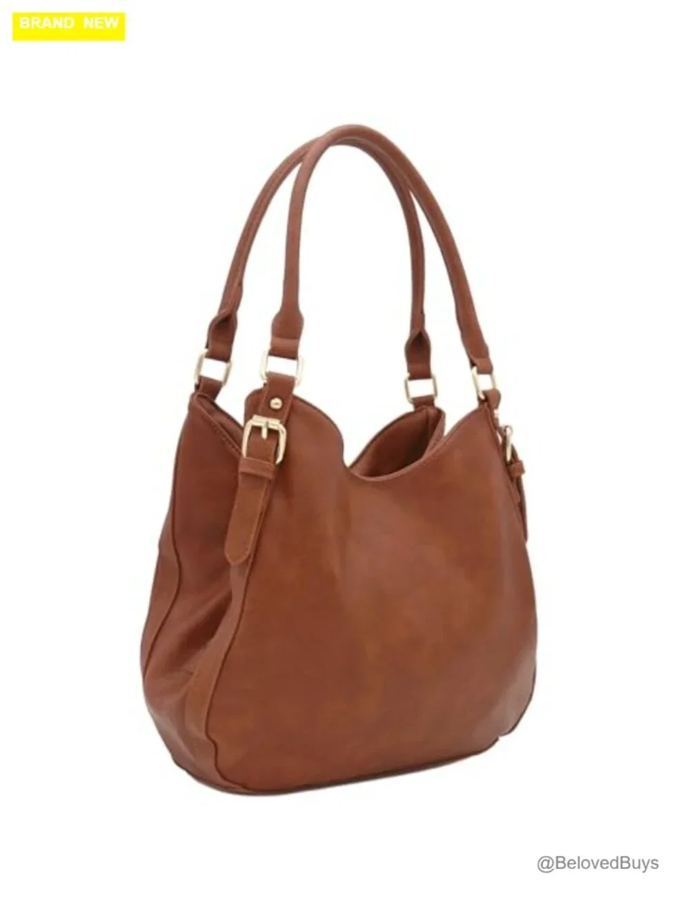 Faux Leather 3 Compartment Medium Hobo Bag with Gold Hardware